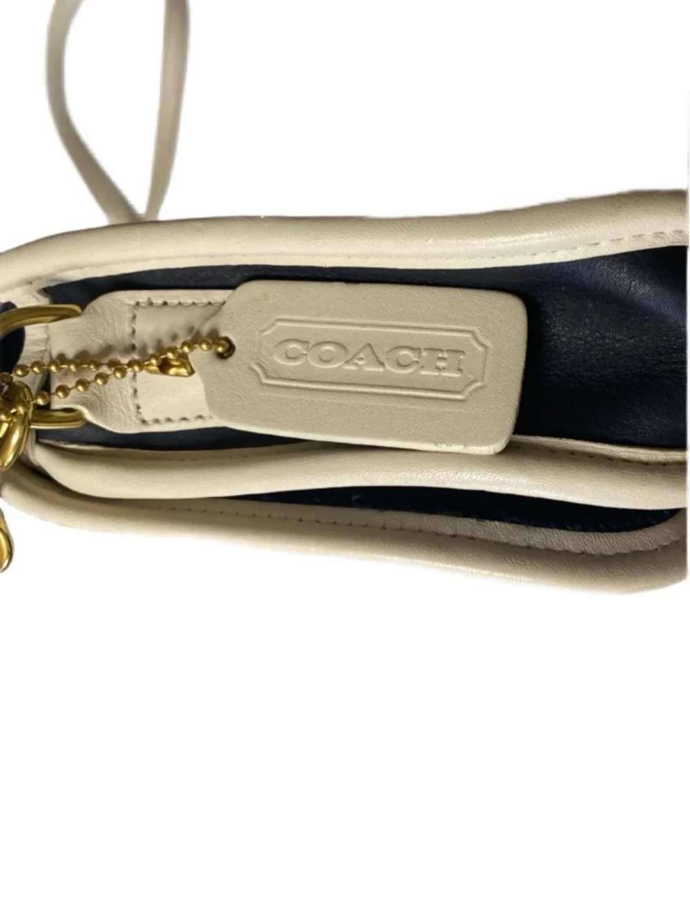 Vintage Coach With Spectator Pocket Purse Navy Blue Parchment White #9668 Rare